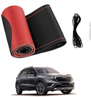 ABJD Hand Stiched Steering Cover For Skoda Universal For Car(Red, Black, Leatherite)