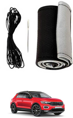 MSNP Hand Stiched Steering Cover For Volkswagen Universal For Car(Silver Black, Leatherite)
