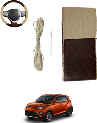 MATIES Hand Stiched Steering Cover For Mahindra Universal For Car(Beige/Brown, Leatherite)