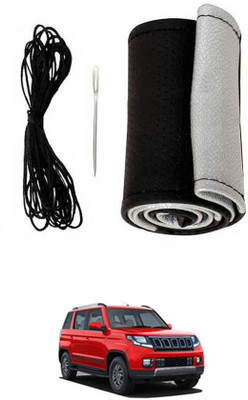 ABJD Hand Stiched Steering Cover For Hyundai TUV 300(Silver, Black, Leatherite)