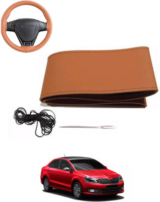 MATIES Hand Stiched Steering Cover For Skoda Rapid(Tan, Leatherite)