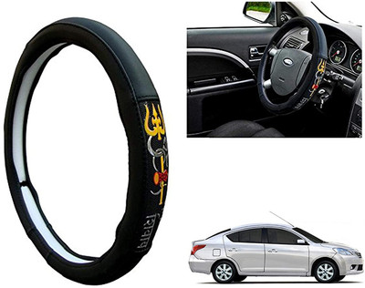 GS Grow n Shine Hand Stiched Steering Cover For Nissan Sunny(Black, Leatherite)