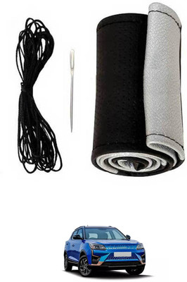 MSNP Hand Stiched Steering Cover For Mahindra Universal For Car(Silver Black, Leatherite)