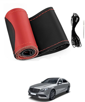 monolive Hand Stiched Steering Cover For Mercedes Benz Universal For Car(Red/Black, Leatherite)