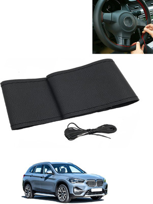 AYW Hand Stiched Steering Cover For BMW X1(Black, Leatherite)