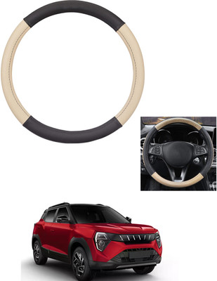 MATIES Steering Cover For Mahindra Universal For Car(Beige/Black, Leather)