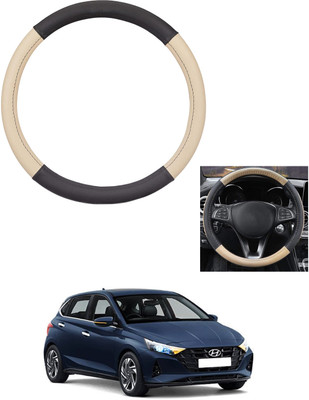 MATIES Steering Cover For Hyundai i20(Beige/Black, Leather)