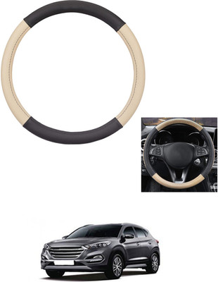 MATIES Steering Cover For Hyundai Tucson(Beige/Black, Leather)