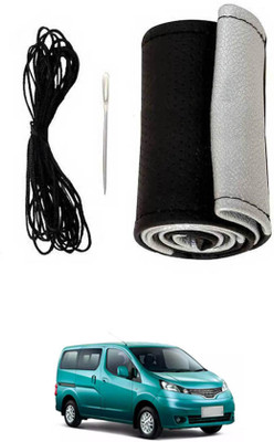 MATIES Hand Stiched Steering Cover For Nissan Evalia(Black-Silver, Leatherite)