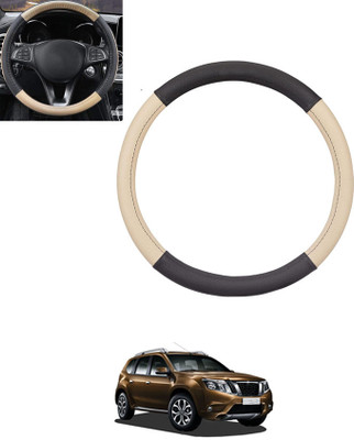 monolive Hand Stiched Steering Cover For Nissan Terrano(Beige, Black, Leatherite)