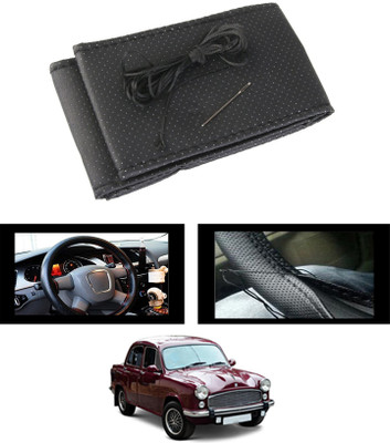 MATIES Hand Stiched Steering Cover For HM Ambassador(Black, Leatherite)
