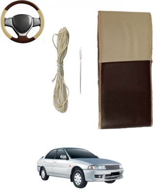 MATIES Hand Stiched Steering Cover For Mitsubishi Lancer(Beige/Brown, Leatherite)