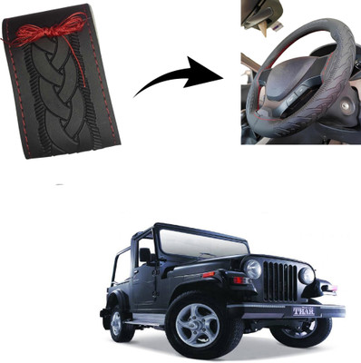 Autoinnovation Hand Stiched Steering Cover For Mahindra Thar(Black, Leather)