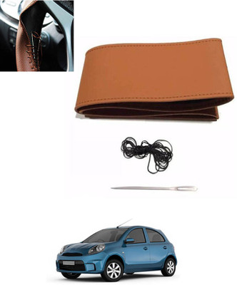 ABJD Hand Stiched Steering Cover For Universal For Car Micra Active(Tan, Leatherite)