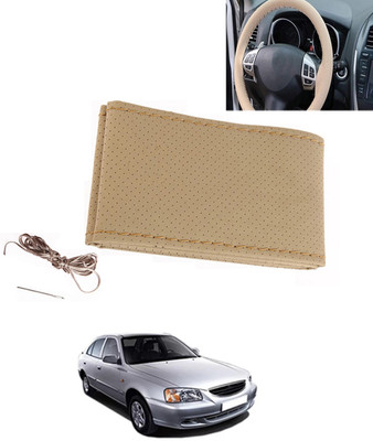 MATIES Hand Stiched Steering Cover For Hyundai Accent(Beige, Leatherite)