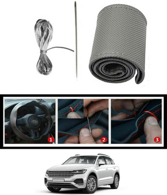 ABJD Hand Stiched Steering Cover For Volkswagen Touareg(Grey, Leatherite)