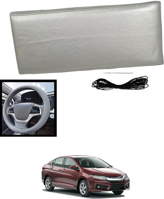 MATIES Hand Stiched Steering Cover For Honda Universal For Car(Silver, Leatherite)