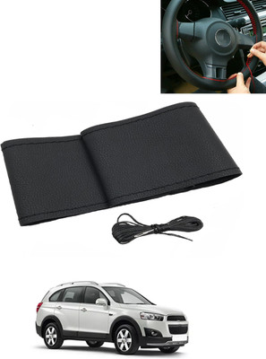 AYW Hand Stiched Steering Cover For Chevrolet Captiva(Black, Leatherite)