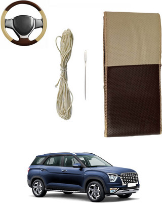 ABJD Hand Stiched Steering Cover For Hyundai Universal For Car(Beige, Brown, Leatherite)