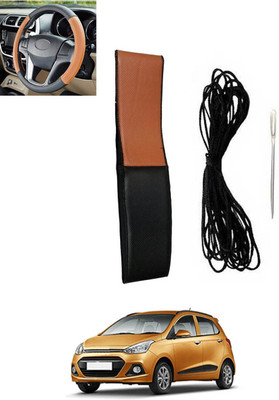 monolive Hand Stiched Steering Cover For Hyundai Grand i10(Tan, Black, Leatherite)