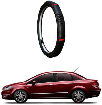 AUTO PEARL Steering Cover For Fiat Linea(Diamond Black Red, Leatherite)