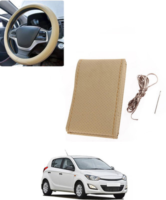 AYW Hand Stiched Steering Cover For Hyundai i20(Beige, Leatherite)