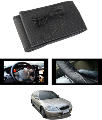 MATIES Hand Stiched Steering Cover For Honda City(Black, Leatherite)