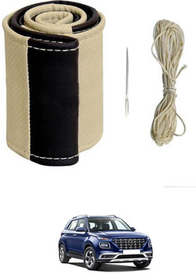 ABJD Hand Stiched Steering Cover For Hyundai Universal For Car(Beige, Black, Leatherite)