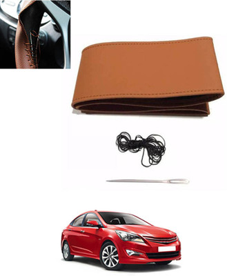 ABJD Hand Stiched Steering Cover For Hyundai Verna(Tan, Leatherite)