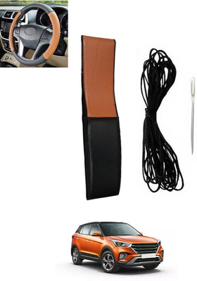 monolive Hand Stiched Steering Cover For Hyundai Creta(Tan, Black, Leatherite)