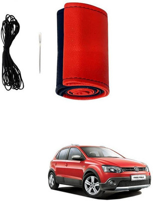 RKPSP Hand Stiched Steering Cover For Universal For Car Polo Cross(Red/Black, Leatherite)