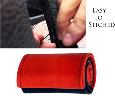 monolive Hand Stiched Steering Cover For Hyundai i10(Red/Black, Leatherite)