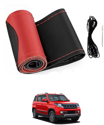 ABJD Hand Stiched Steering Cover For Hyundai TUV 300(Red, Black, Leatherite)