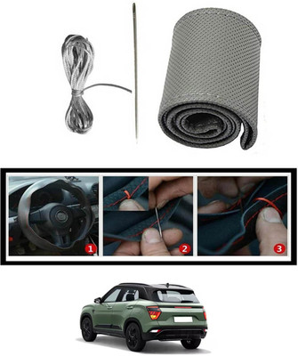 MSNP Hand Stiched Steering Cover For Hyundai Creta(Gery, Leatherite)