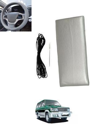 monolive Hand Stiched Steering Cover For Toyota Qualis(Silver, Leatherite)