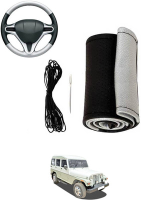 MATIES Hand Stiched Steering Cover For Mahindra Marshal(Silver, Black, Leatherite)