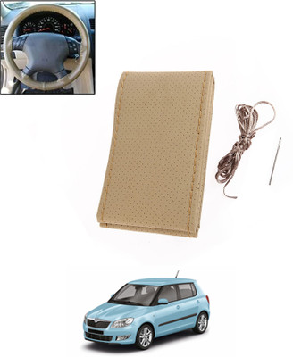 ABJD Hand Stiched Steering Cover For Hyundai Fabia(Beige, Leatherite)