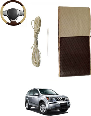 MATIES Hand Stiched Steering Cover For Mahindra XUV 500(Beige/Brown, Leatherite)
