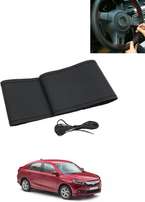 MATIES Hand Stiched Steering Cover For Honda Amaze(Black, Leatherite)