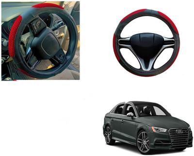 Automotive Prist Steering Cover For Audi S3(Black & Red, Leatherite)