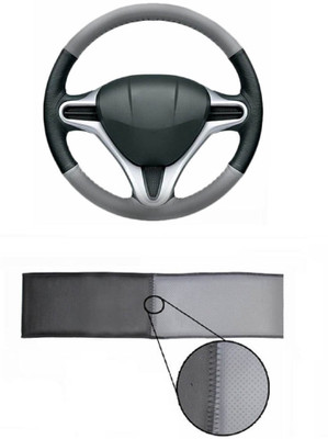 MATIES Hand Stiched Steering Cover For Universal For Car Celerio(Black/Grey, Leatherite)