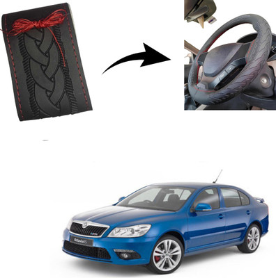 Autoinnovation Hand Stiched Steering Cover For Skoda Octavia(Black, Leather)