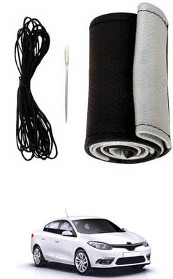 monolive Hand Stiched Steering Cover For Renault Fluence(Silver/Black, Leatherite)