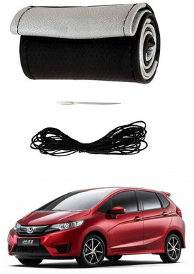 RKPSP Hand Stiched Steering Cover For Universal For Car Universal For Car(Silver/Black, Leatherite)