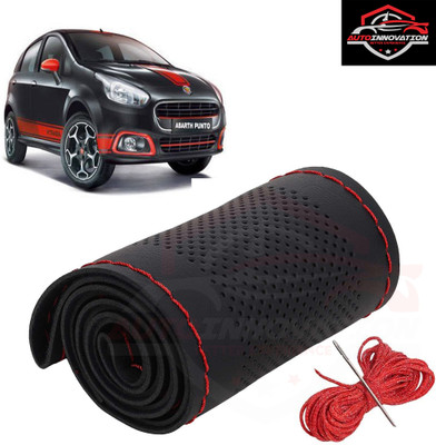 Autoinnovation Hand Stiched Steering Cover For Fiat Universal For Car(Black, Red, Leather)