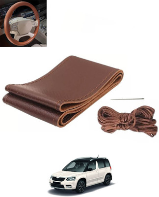 RKPSP Hand Stiched Steering Cover For Skoda Yeti(Brown, Leatherite)