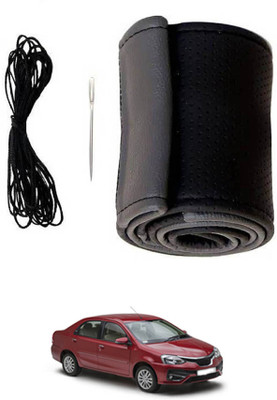 MATIES Hand Stiched Steering Cover For Toyota Etios(Black/Grey, Leatherite)