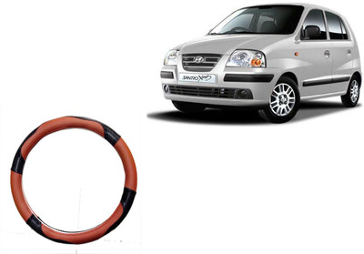 HOTRENZ Steering Cover For Hyundai Santro Xing(Light Brown,Black, Leatherite)