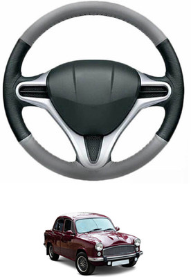 MATIES Steering Cover For HM Ambassador(Grey, Black, Leather)