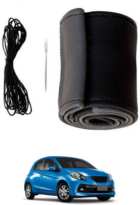 monolive Hand Stiched Steering Cover For Honda Brio(Grey/Black, Leatherite)